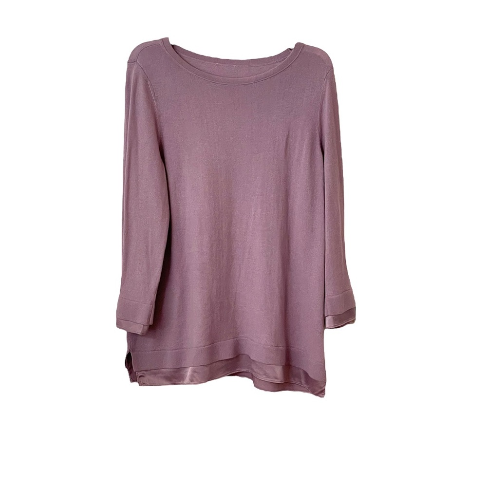 Satin edged layered lavender swing sweater